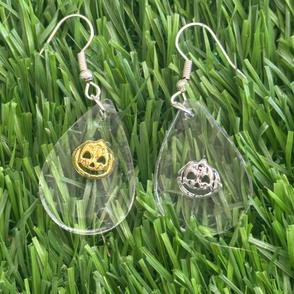 Clear Teardrop Earrings with Gold and Silver Accents